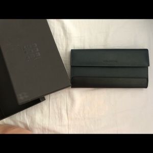 NWT Moleskine Leather Zip Wallet in Black and Navy